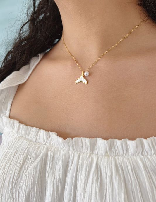 Pearl whale  tail necklace