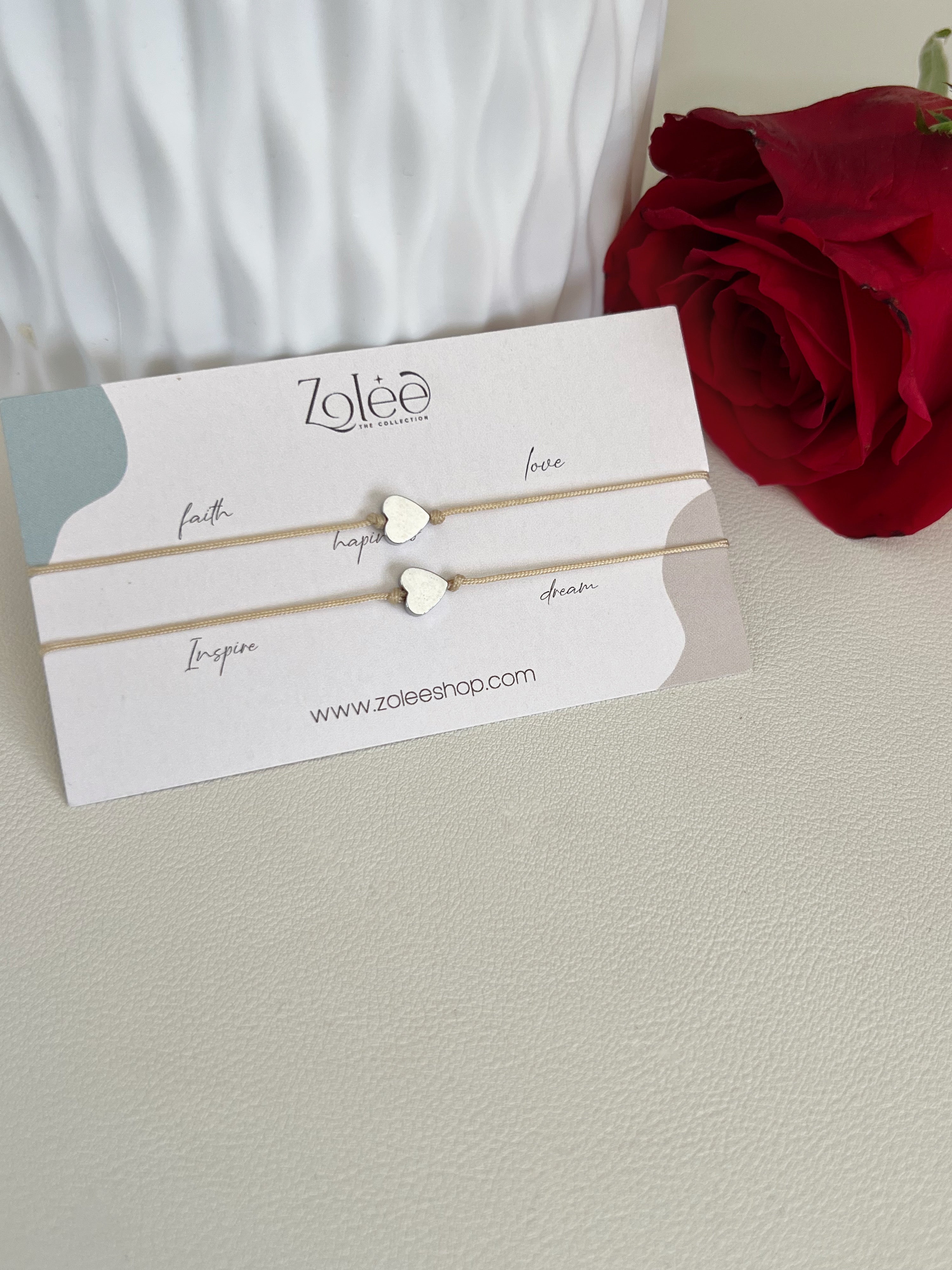 Beige heart bracelet set